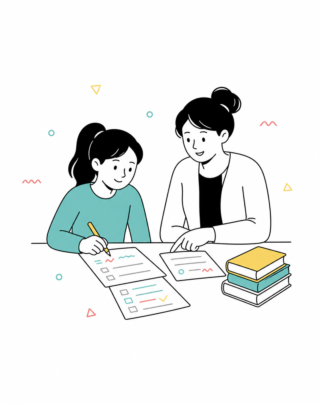 Teacher and learner reviewing worksheets