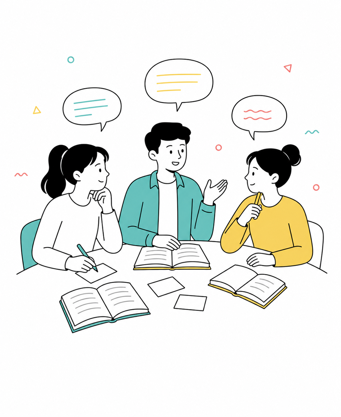 Learners discussing a story together